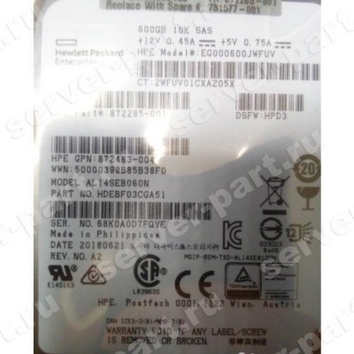 Жесткий Диск HP (Toshiba) AL14SEB060N 600Gb (U1200/10500/128Mb) 512n 12G SAS 2,5" For Gen5 Gen6 Gen7 Gen8 Gen9 Gen10 MSA2052 MSA2050 MSA2042 MSA2040 MSA1050 MSA1040(EG000600JWFUV) (ХПЕ) Жесткий Диск HP (Toshiba) AL14SEB060N 600Gb (U1200/10500/128Mb) 512n 12G SAS 2,5" For Gen5 Gen6 Gen7 Gen8 Gen9 Gen10 MSA2052 MSA2050 MSA2042 MSA2040 MSA1050 MSA1040(EG000600JWFUV) (ХПЕ)